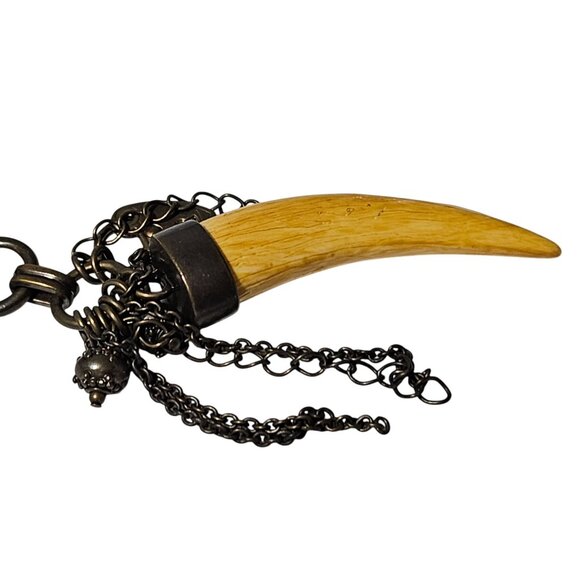 Gothic Wooden Tooth Pendant Charm Necklace Chain Tassels Steampunk Jewelry Women - Picture 5 of 6